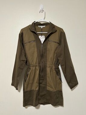 NWT Zara Olive Color block Utility Zip-Front Women's Dress
